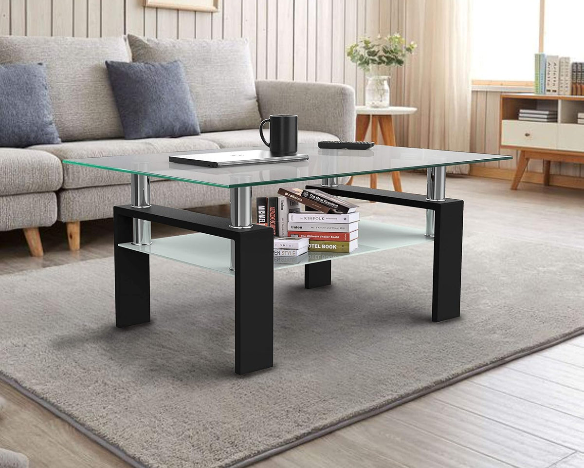 IANIYA Glass Coffee Table Metal Tube Glass Coffee Table, Livingroom Table (Clear)