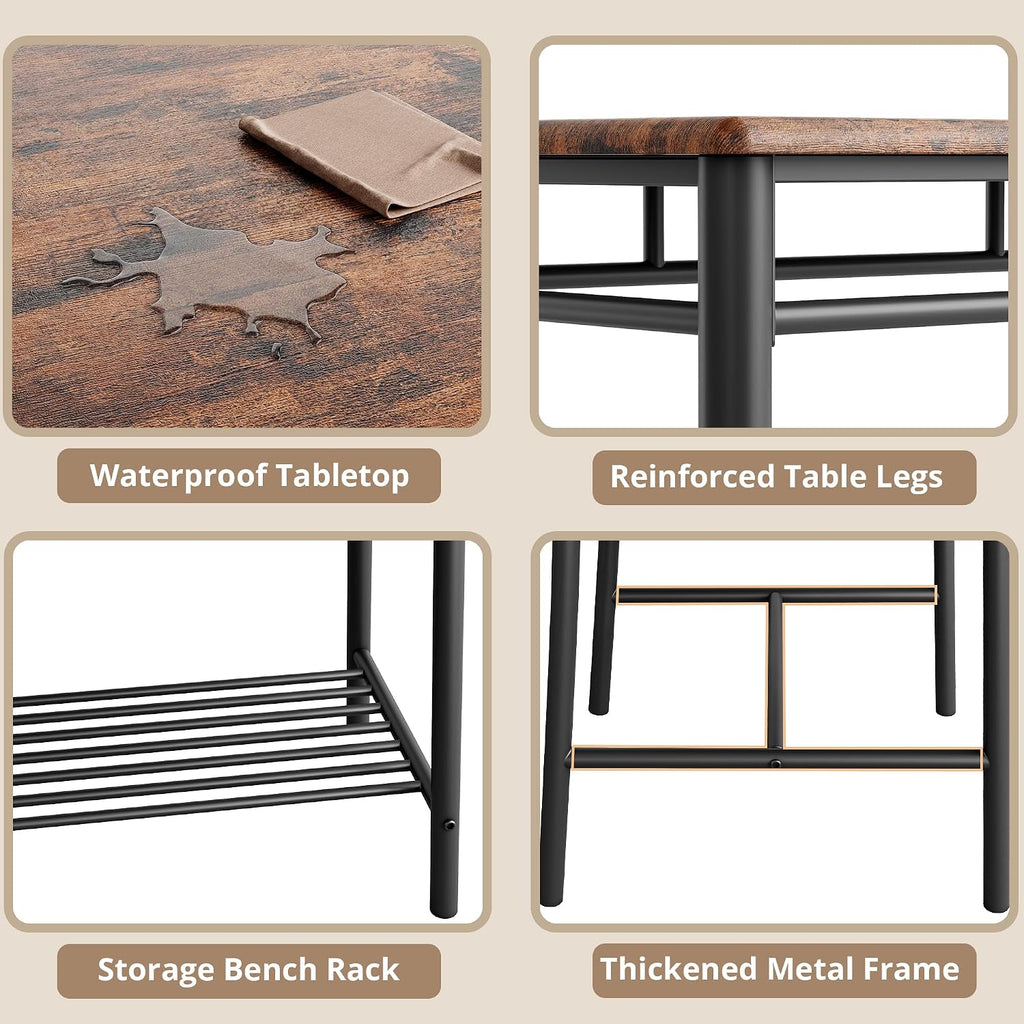 IRONCK Dining Table Set for 4, Kitchen Table and Chairs Set, Rustic Brown