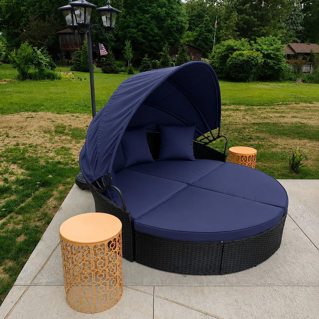 outdoor 66in round daybed replacement canopy cover,blue, side view