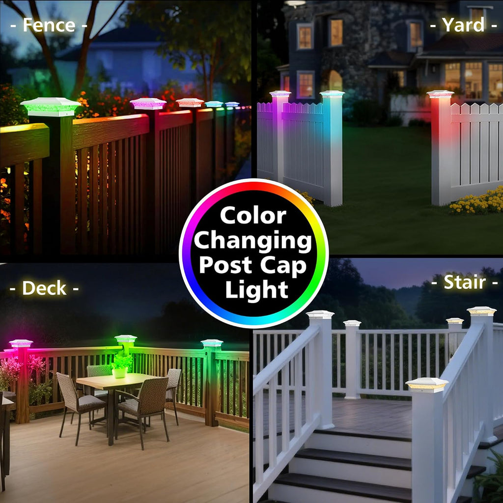 T-SUN 4x4 Solar Post Cap Light White, 12 Pack Solar Post Lights with RGBCW