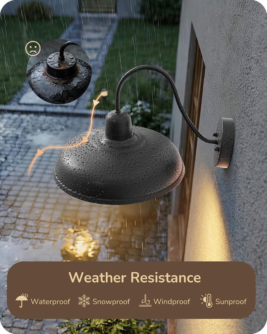 EDISHINE 2 Pack Outdoor Wall Light, 12" Farmhouse Gooseneck Barn Light
