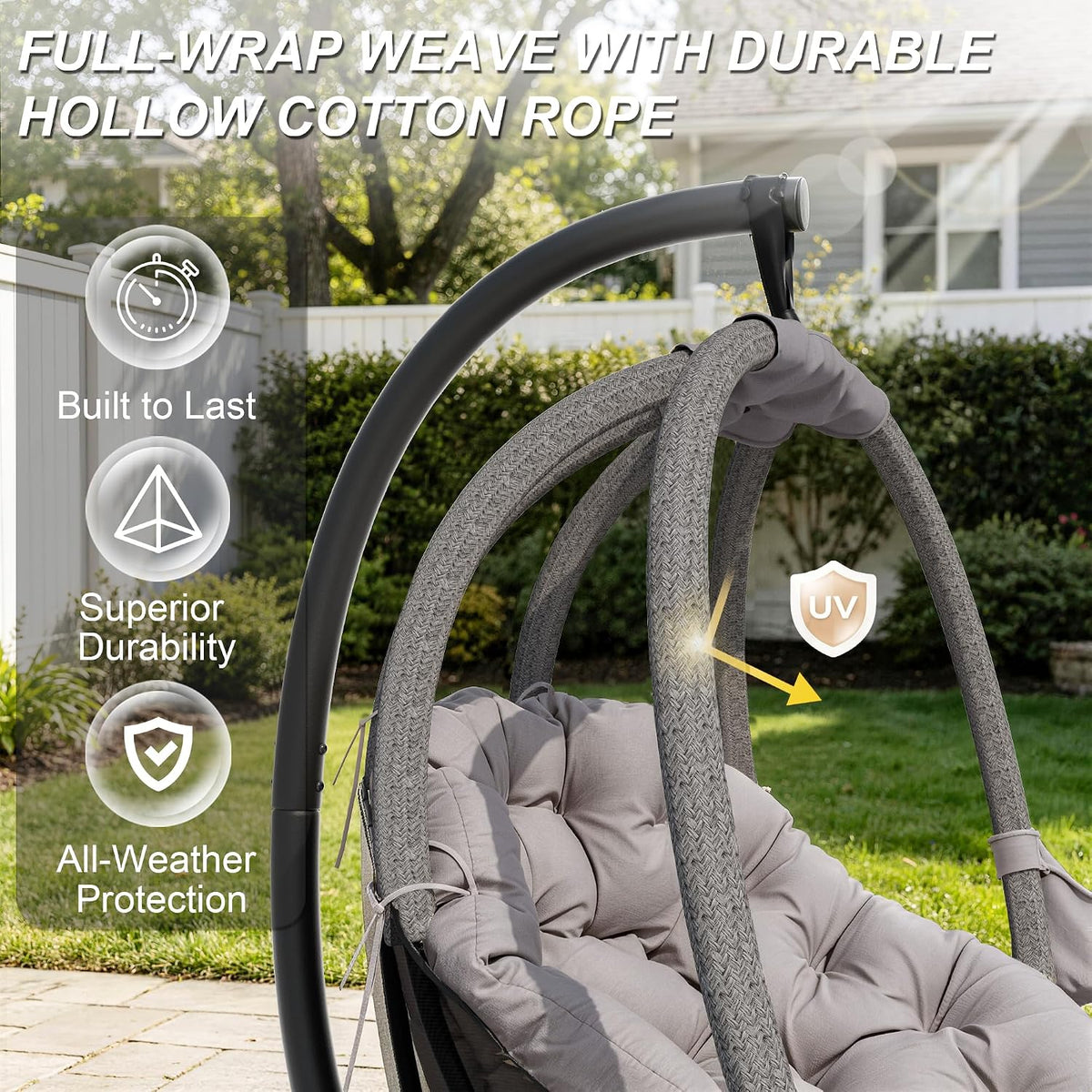 kullavik hanging egg chair outdoor with stand, wicker shown in use