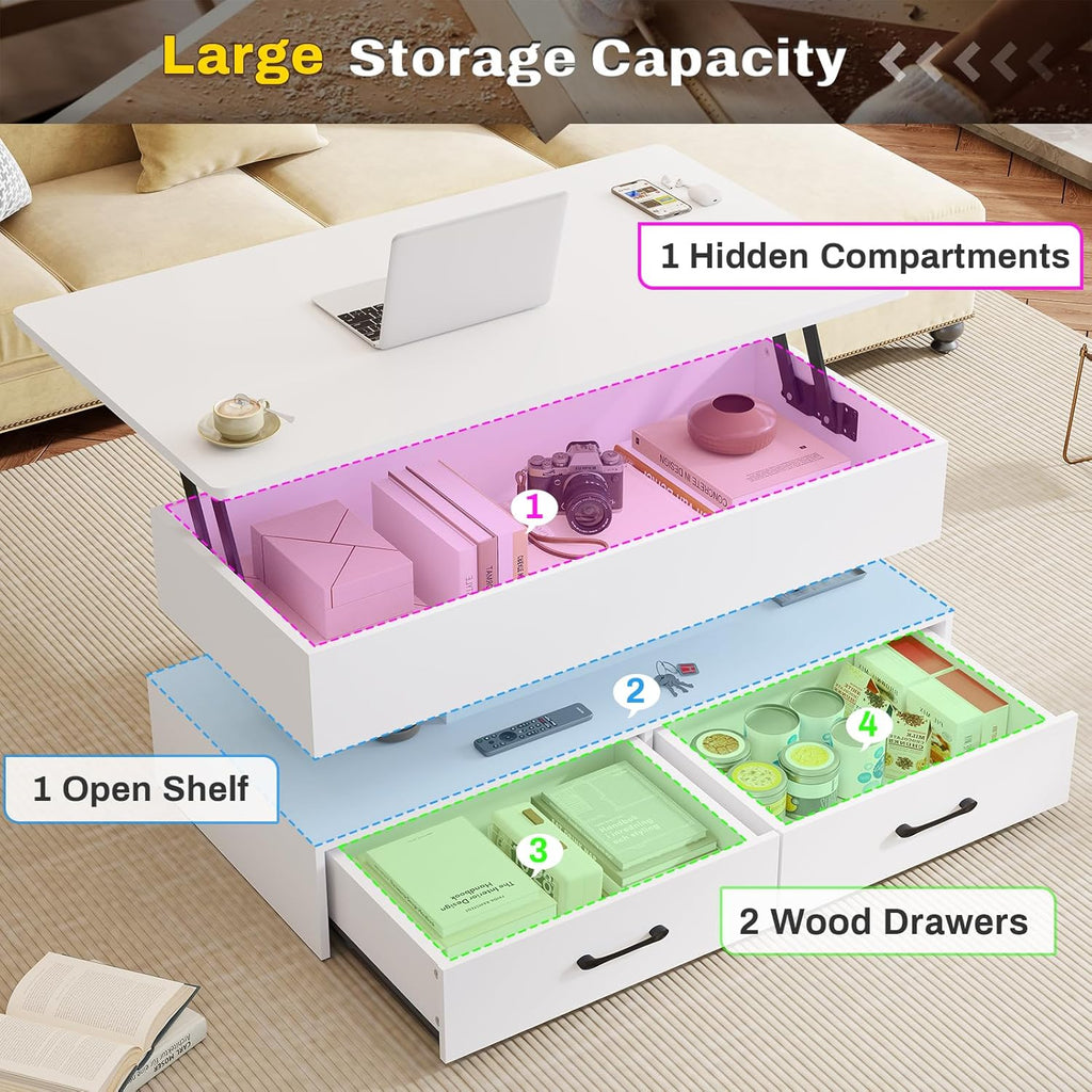 SEDETA 40" Lift Top Coffee Table with 2 Drawers Storage for Living Room