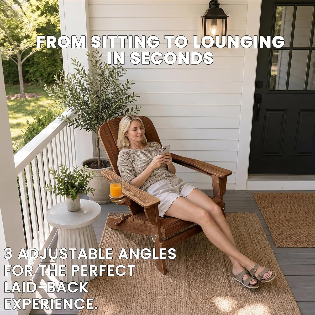 folding adirondack chair with 2 cup holders, hdpe showing dimensions