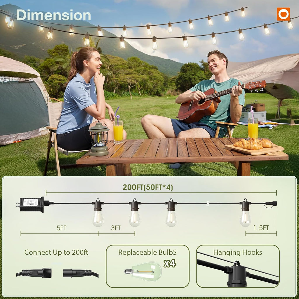 addlon 200FT Outdoor String Lights LED with Remote Dimmable Waterproof