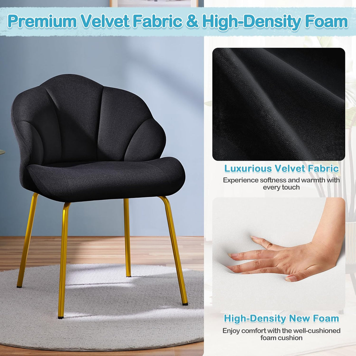 Yaheetech Flower Shape Vanity Chair with Petal Armrests, Black
