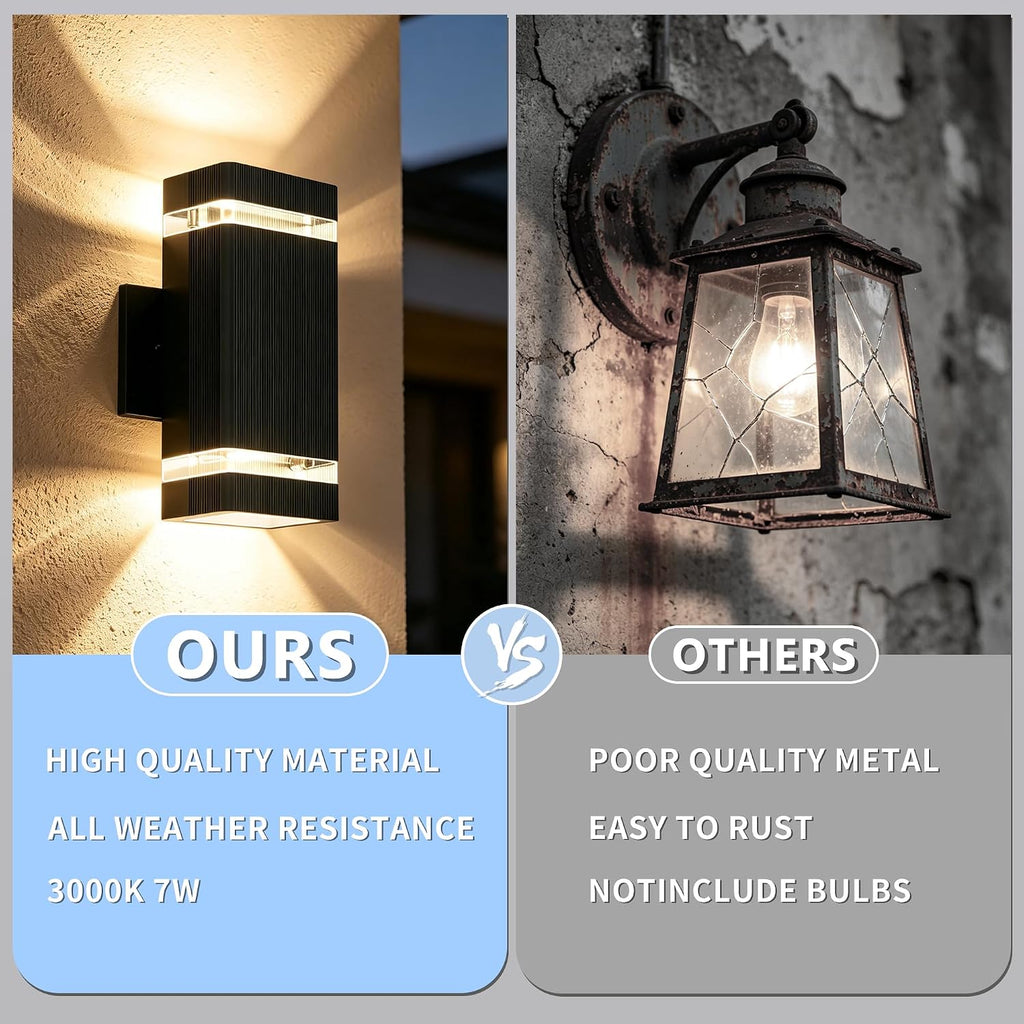 JYV 2 Pack Outdoor Wall Lights, Square Up and Down Porch Lights, Black