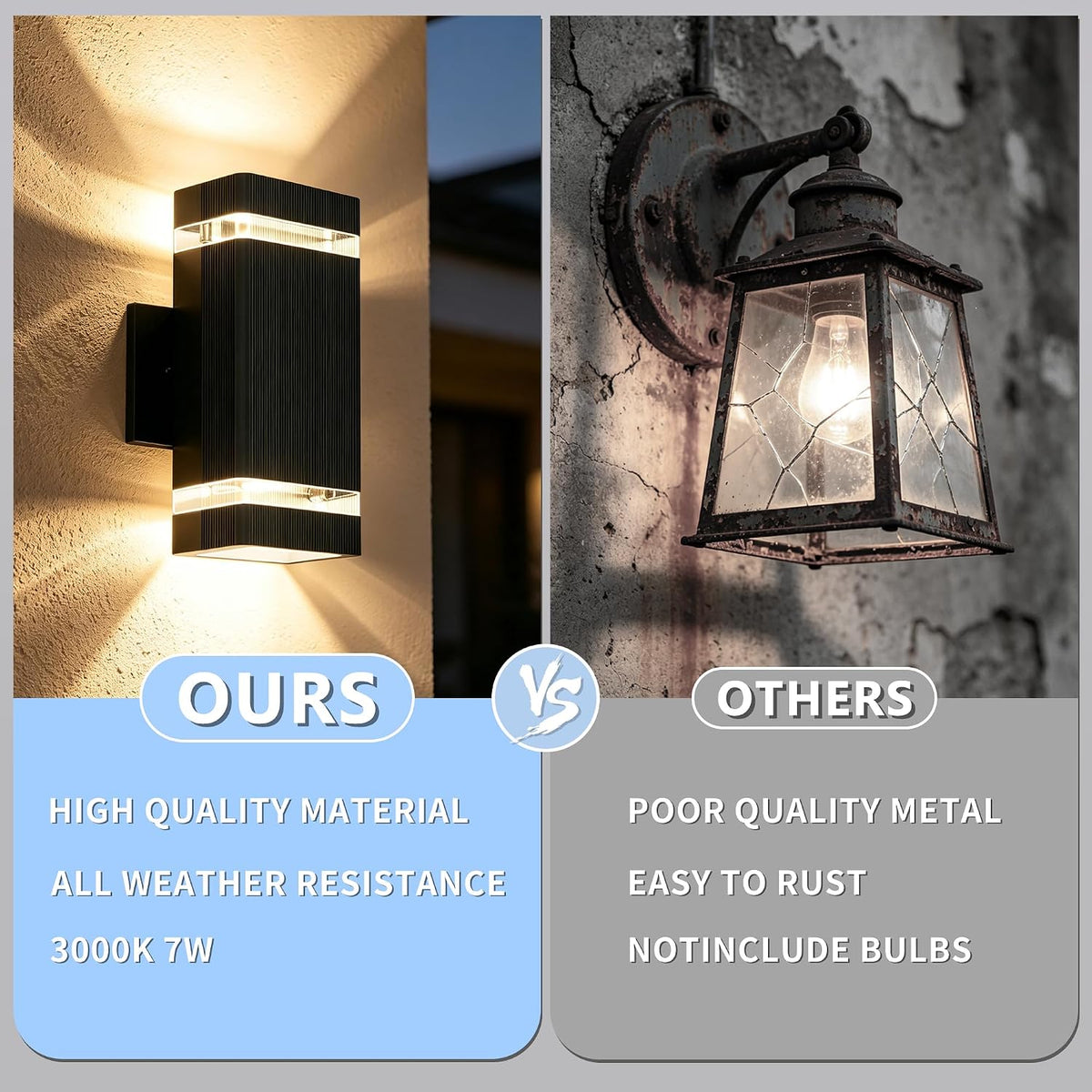 JYV 2 Pack Outdoor Wall Lights, Square Up and Down Porch Lights, Black