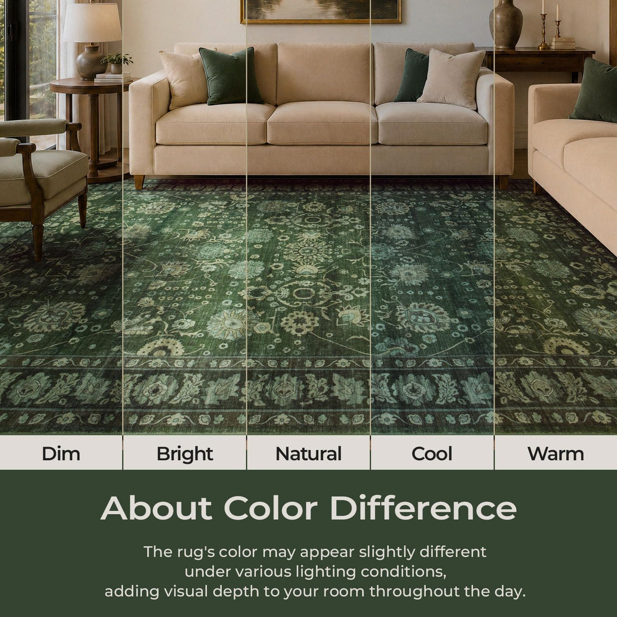 8x10 Green Area Rugs for Living Room, Washable Non-Slip Soft Rug