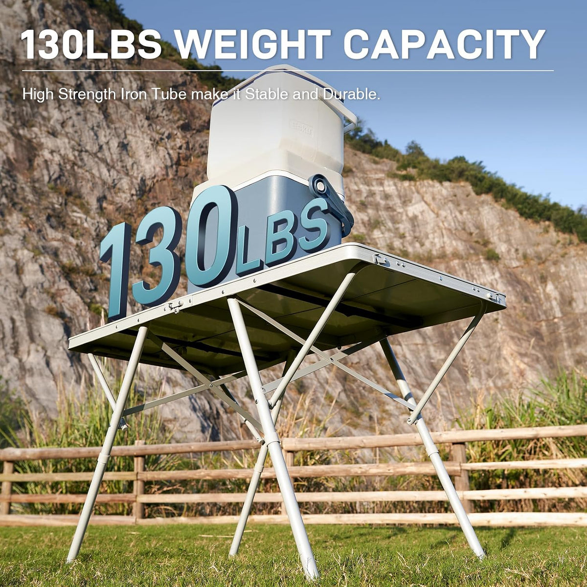 EVER ADVANCED Large Camping Table for 4-6 Person, Portable Folding Aluminum Table with Carrying Handle, Suitable for BBQ, Picnic, Camping and Indoor Use, Support up to 130LBS, Silver