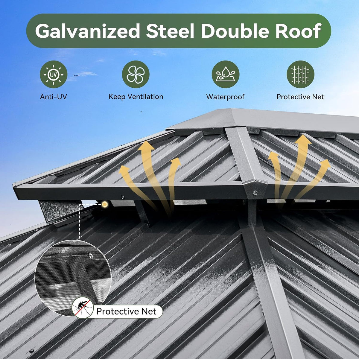 Aoxun 12X16Ft Hardtop Gazebo Metal Gazebo with Galvanized Steel Double Roof