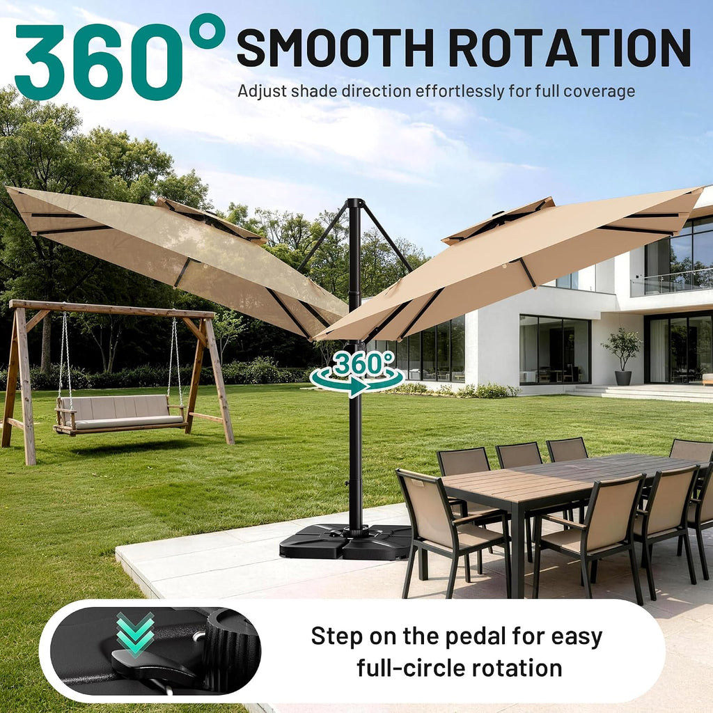 AreShark 12×12 FT Double-Top Cantilever Patio Umbrella, Beige