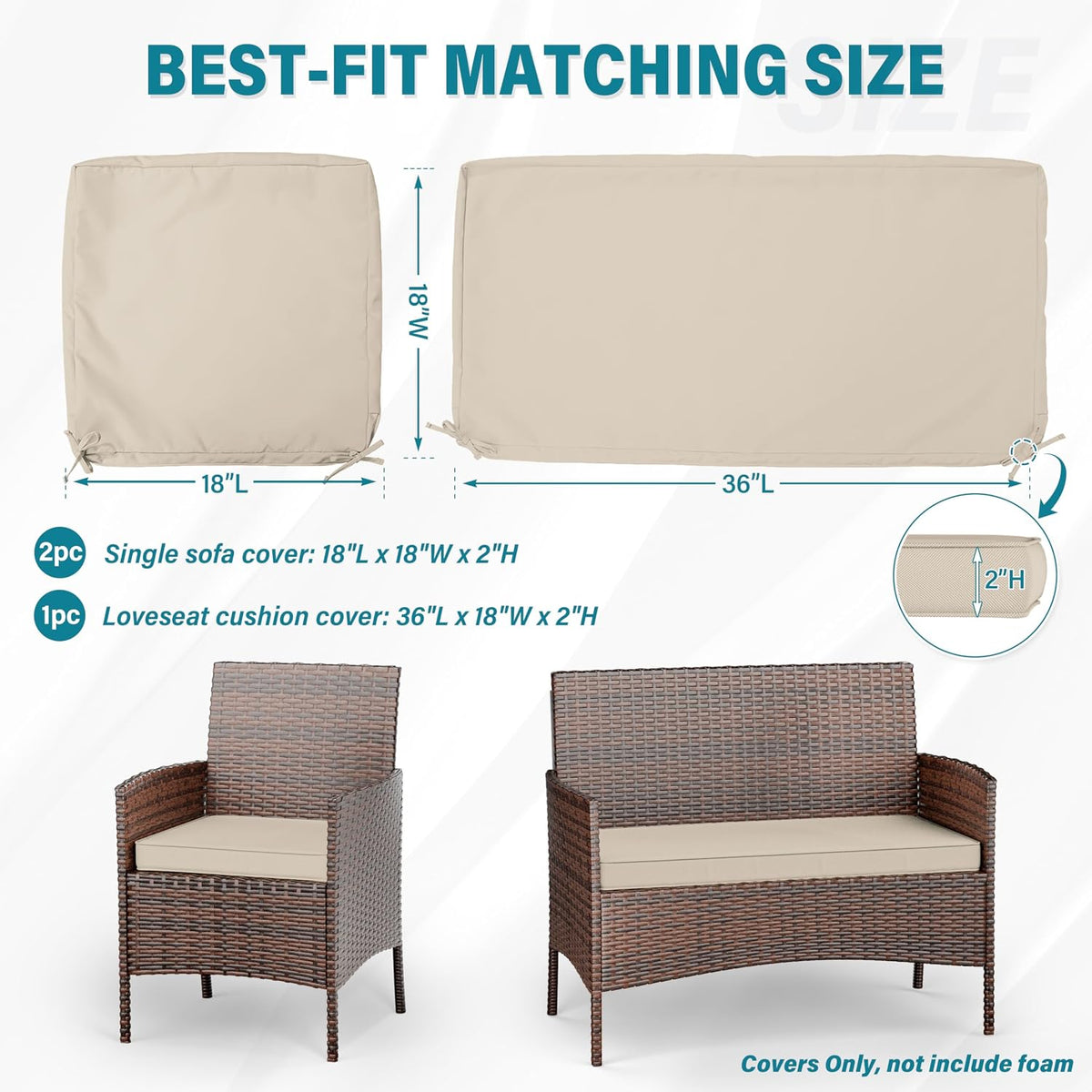 3 Pack Outdoor Patio Cushions Replacement Covers Waterproof