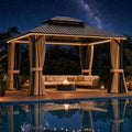 Gazebo Outdoor Gazebos, Hardtop Grill Gazebo Aluminum Galvanized Steel Double Roof Outdoor Gazebos, Pergola Include Curtain and Netting for Backyard, Patio, Lawn
