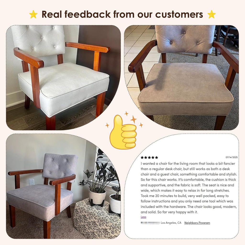 Accent Chairs Set of 2, Mid-Century Modern Arm Chairs with Wood Arms