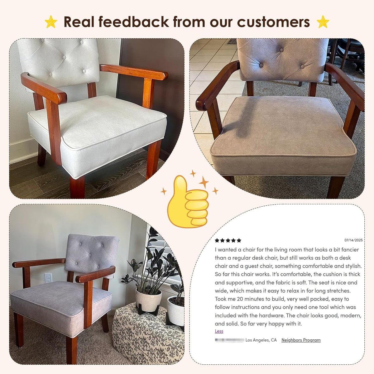 Accent Chairs Set of 2, Mid-Century Modern Arm Chairs with Wood Arms