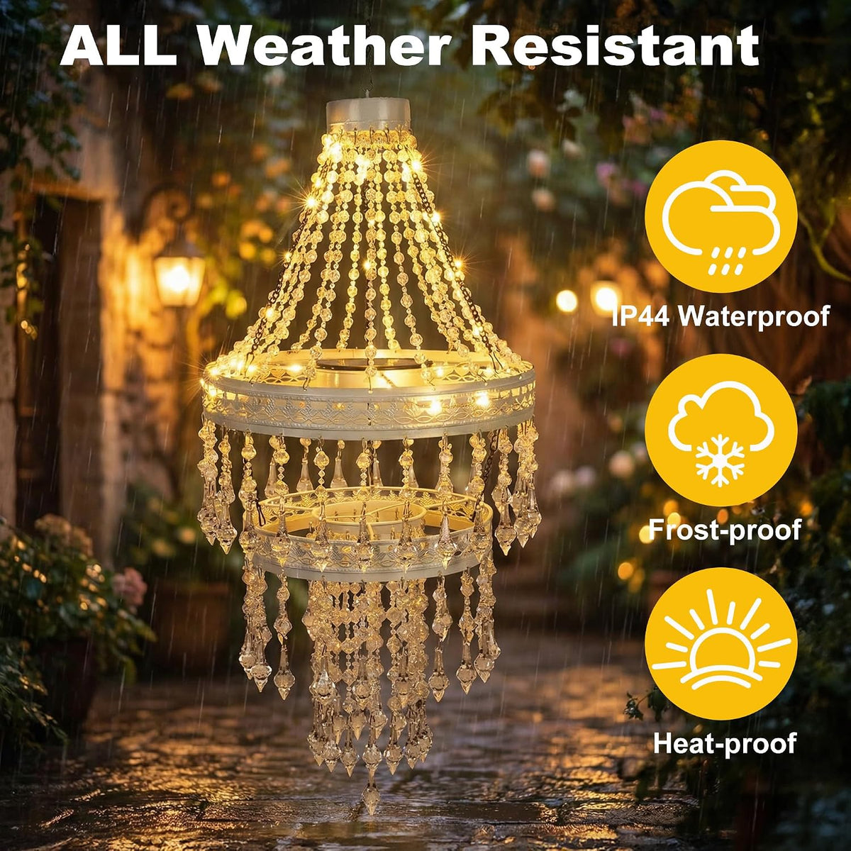 Solar Crystal Hanging Chandelier Outdoor Decorative Garden Light | Acrylic Crystals with 30 Warm LEDs for Gazebo, Wedding, Party, Tree Perfect Gift for Mom