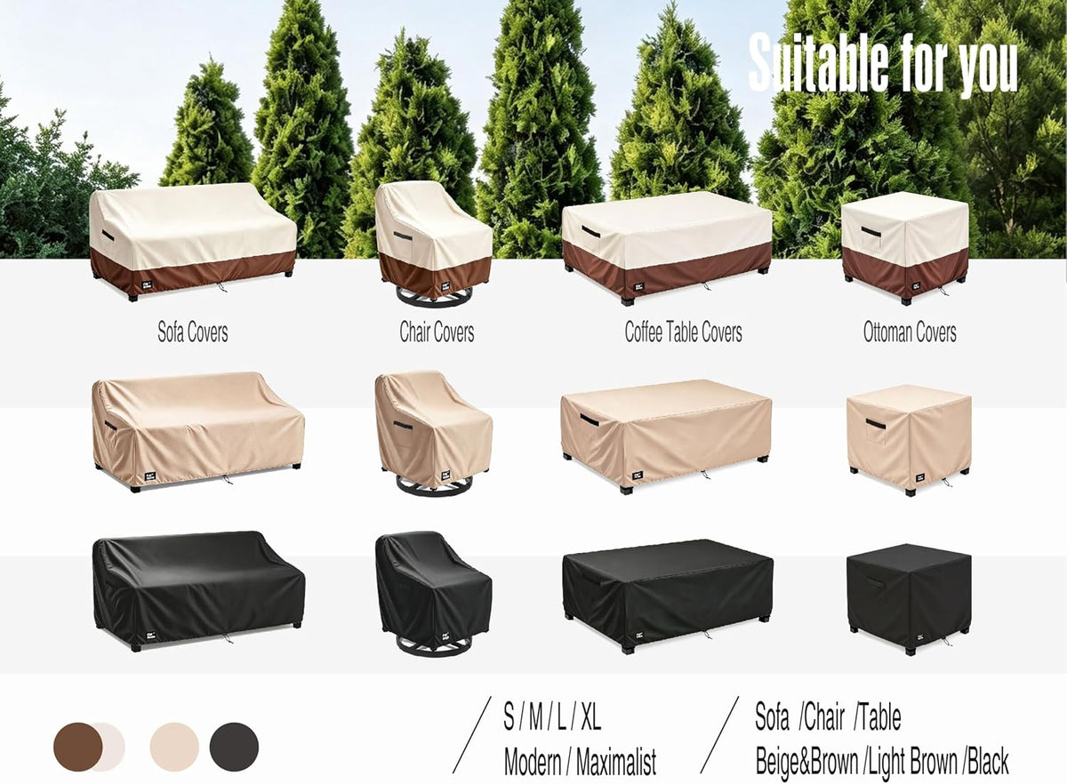 3-Seater Outdoor Sofa Cover, 76Wx32Dx31H inches Outdoor Furniture Covers Waterproof,100% Waterproof Heavy Duty Patio Furniture Covers,Beige&Brown Modern Style Outdoor Couch Cover