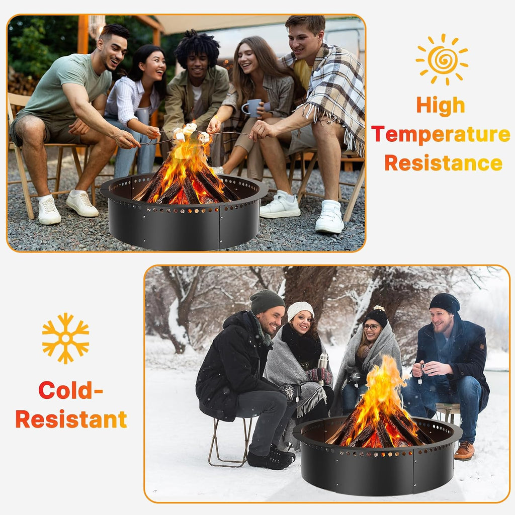 Smokeless Fire Pit Ring, 52-Inch Outer/48-Inch Inner Heavy Duty Large Solid Metal Steel Flower Shape Firepit Rim Insert for Outside Wood Burning, DIY Campfire Ring