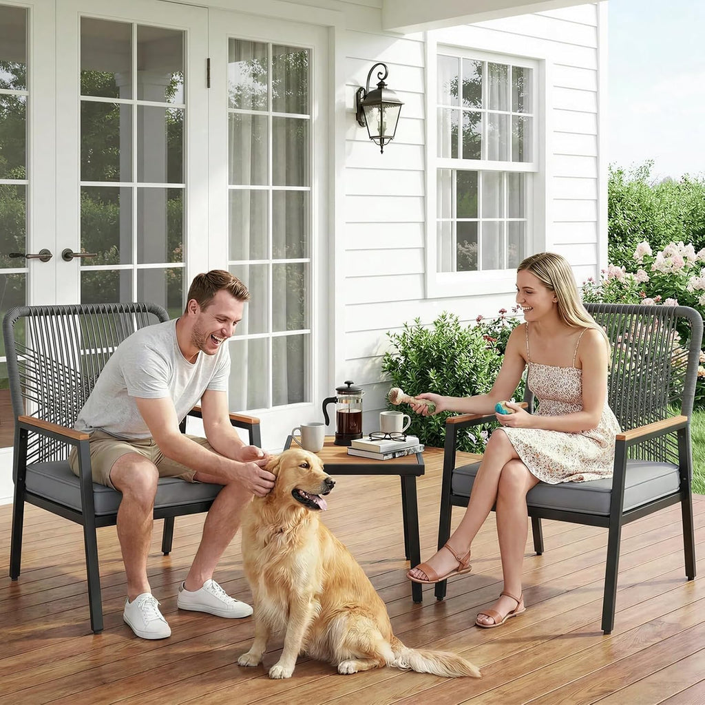 LIFERUN 3-Piece Rattan Patio Set with 2 Chairs and Table, Gray