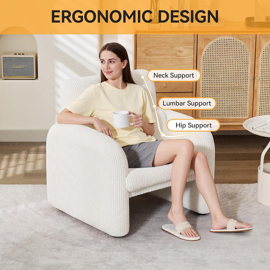 Modern Accent Chair, Comfy Upholstered Corduroy Armchair, Stylish Lounge Reading Chair for Living Room, Bedroom, Beige
