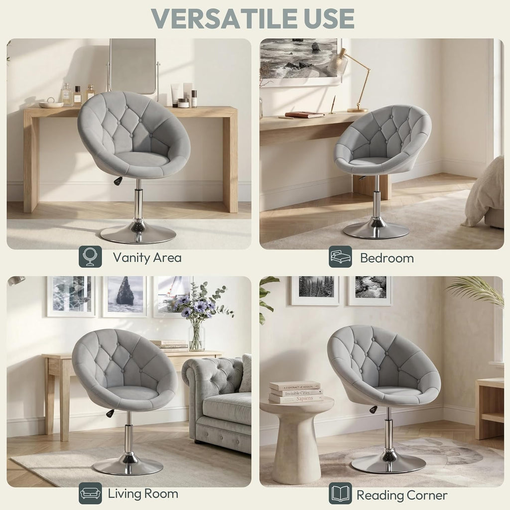 Yaheetech Adjustable Swivel Vanity Chair, Velvet Vanity Chair, Gray