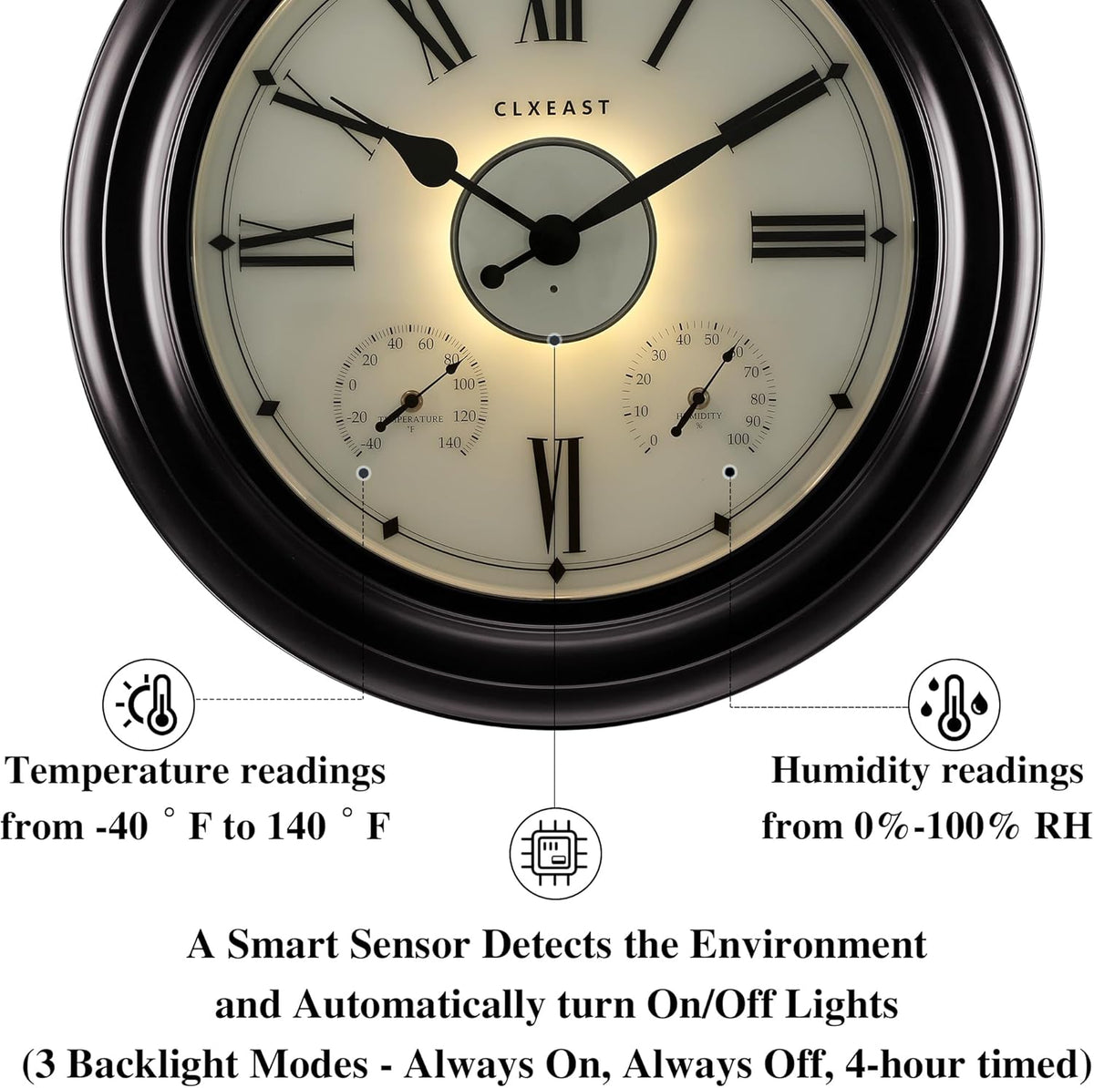 CLXEAST 24 Inch Large Illuminated Outdoor Clocks Waterproof