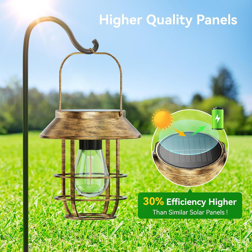 4 Pack Solar Lanterns Outdoor Waterproof, Metal Hanging Lantern, Bronze