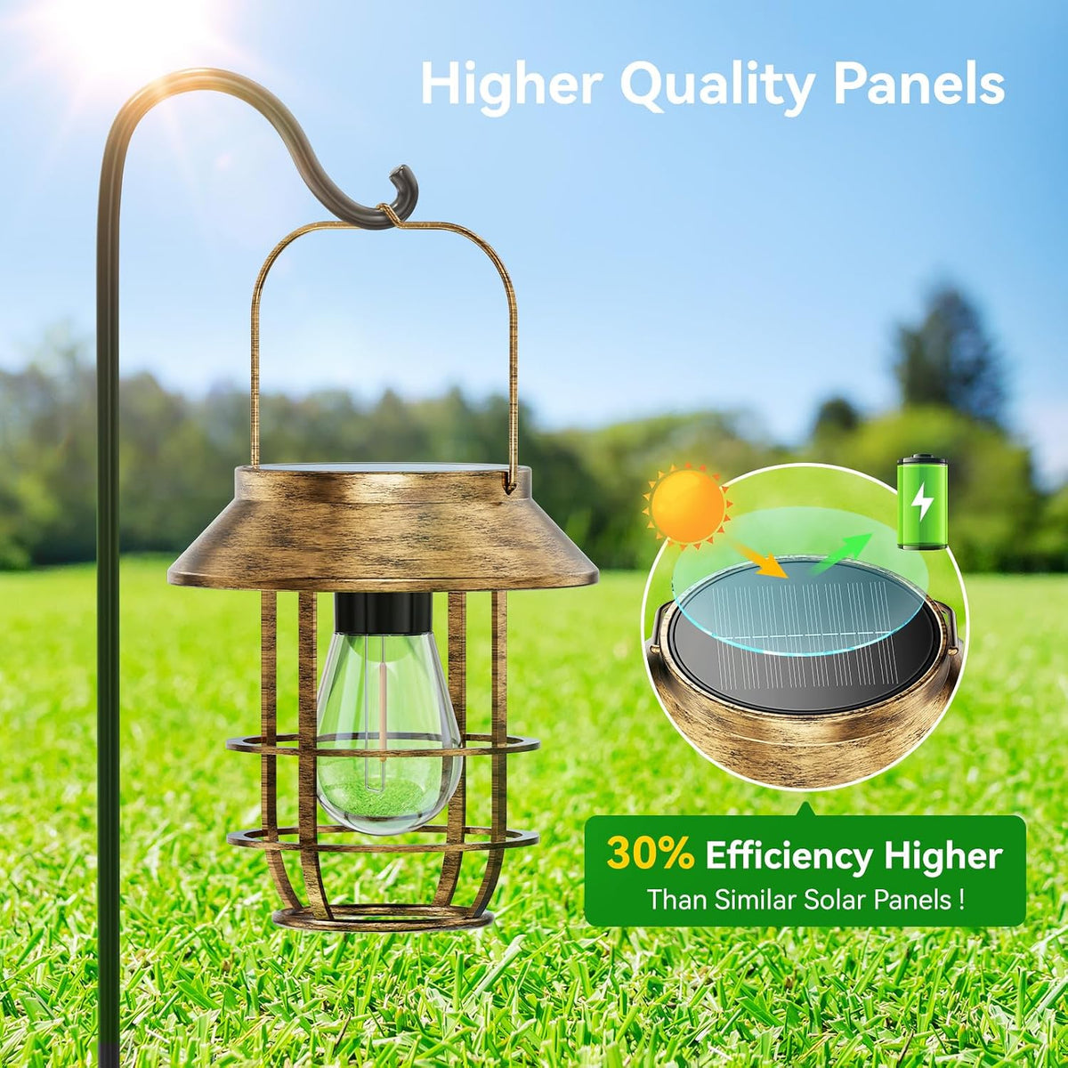 4 Pack Solar Lanterns Outdoor Waterproof, Metal Hanging Lantern, Bronze