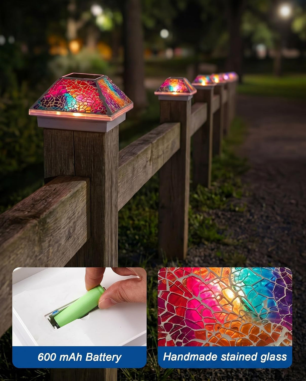 Tuanse 6 Pack Mosaic Solar Post Cap Lights for Fence Deck Posts, Colorful