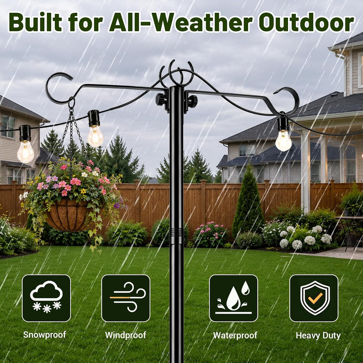 4 Pack Outdoor String Light Poles 10 ft with Detachable Side Crossbars