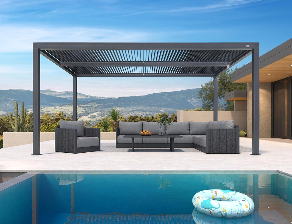 PURPLE LEAF Louvered Pergola 10' x 16' 94AS with Adjustable Louvers Gray