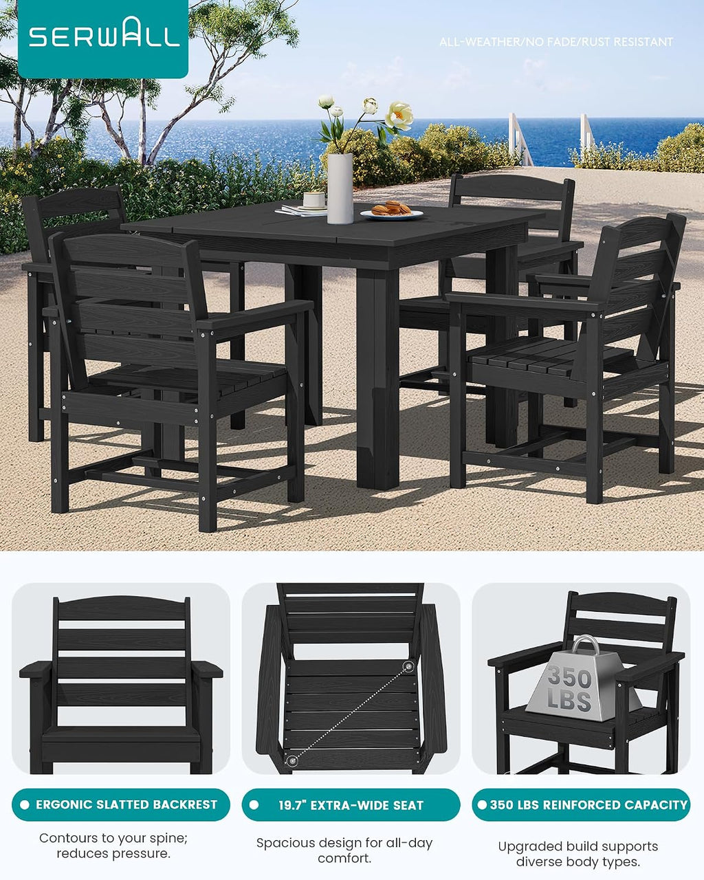SERWALL HDPE Outdoor Square Dining Set for 4
