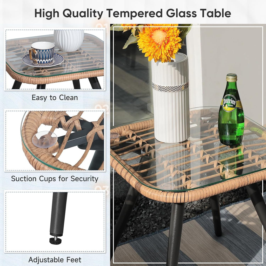 Verano Garden 3 Pieces Patio Bistro Set, Wicker Conversation Chair Sets