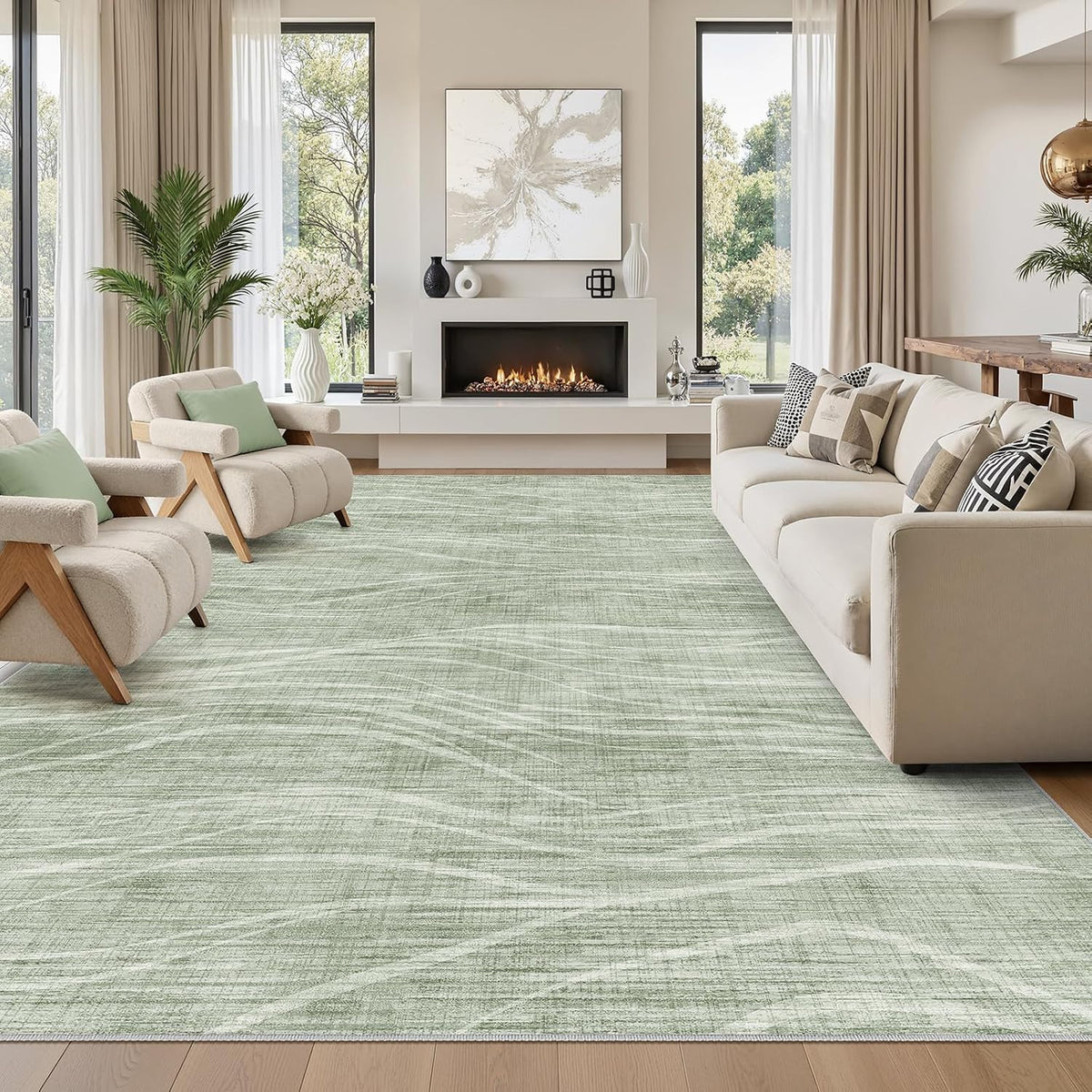 WITSHOCK 10x14 Area Rugs for Living Room, Washable Rug Large Carpet Green
