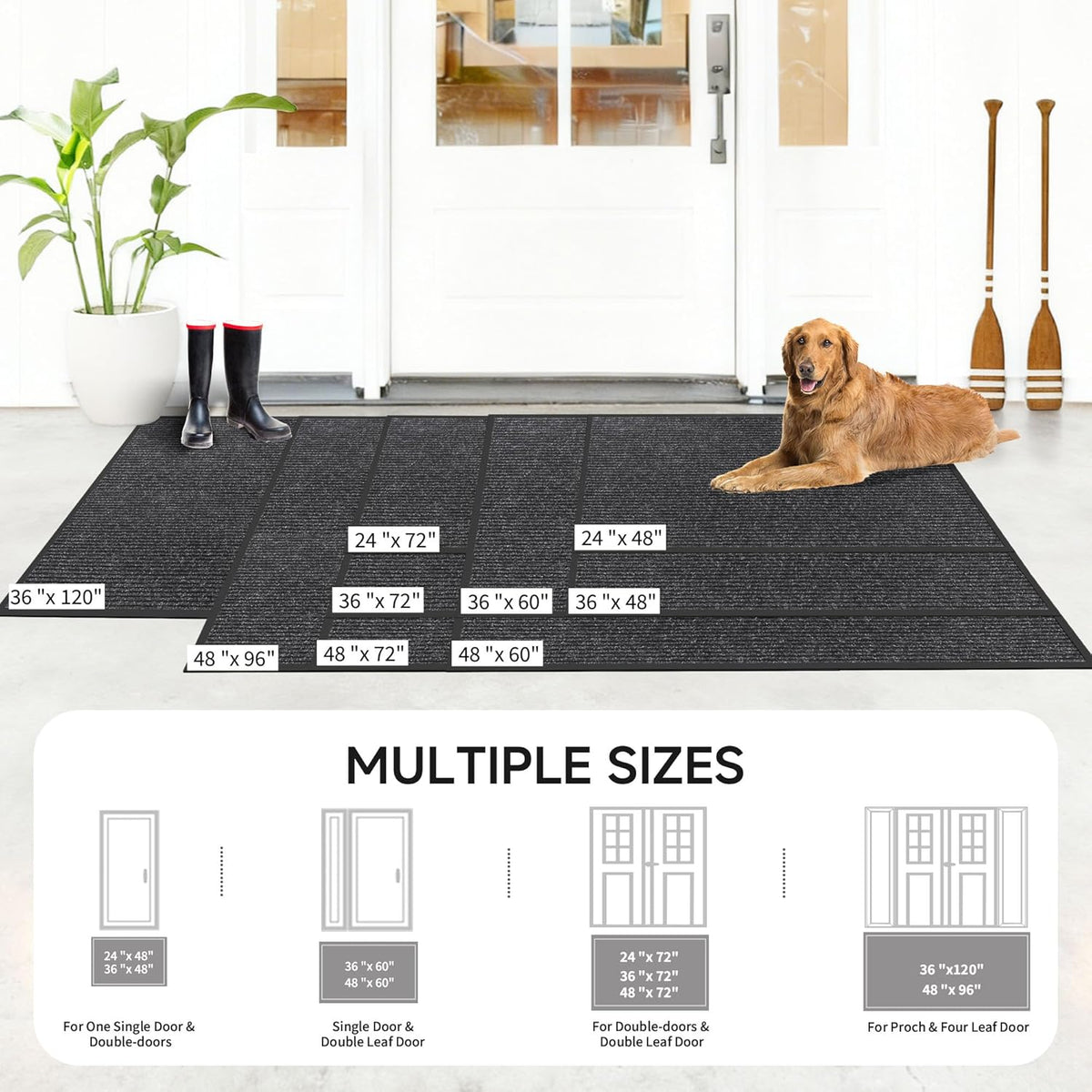 100pointONE Front Door Mat, Heavy Duty Indoor Outdoor Doormat for Entryway, 120" x 36" Low Profile Outdoor Mats for Home Entrance, Stain and Fade Resistant Welcome Mat for High Traffic Area, Black