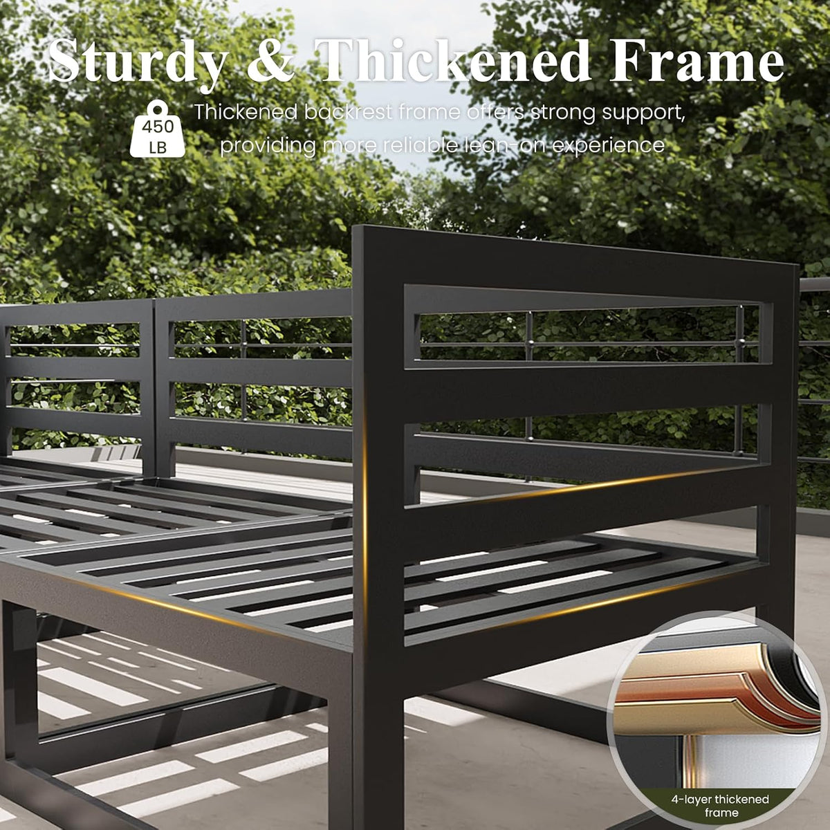 LayinSun Large Aluminum Patio Furniture Set with Fire Pit Table
