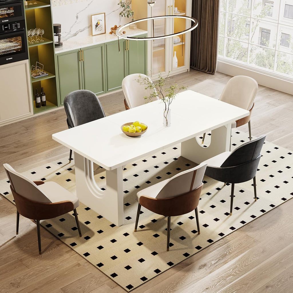 Tribesigns Modern Dining Table for 6 to 8 People, 71" Large Kitchen Dining Table with Wood Pedestal Base, Rectangular Long Dinner Table for Kitchen, Dining Room, Living Room, White
