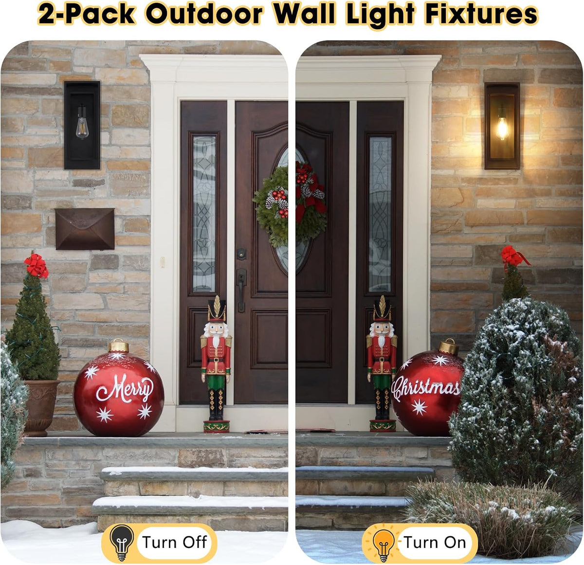 16.5'' Large Outdoor Porch Wall Lanterns, 2 Pack Matte Black Exterior Outdoor Lights with Clear Glass Shade, Modern Wterproof Light Fixtures for Front Door, Patio, Garage, LED Bulb Included