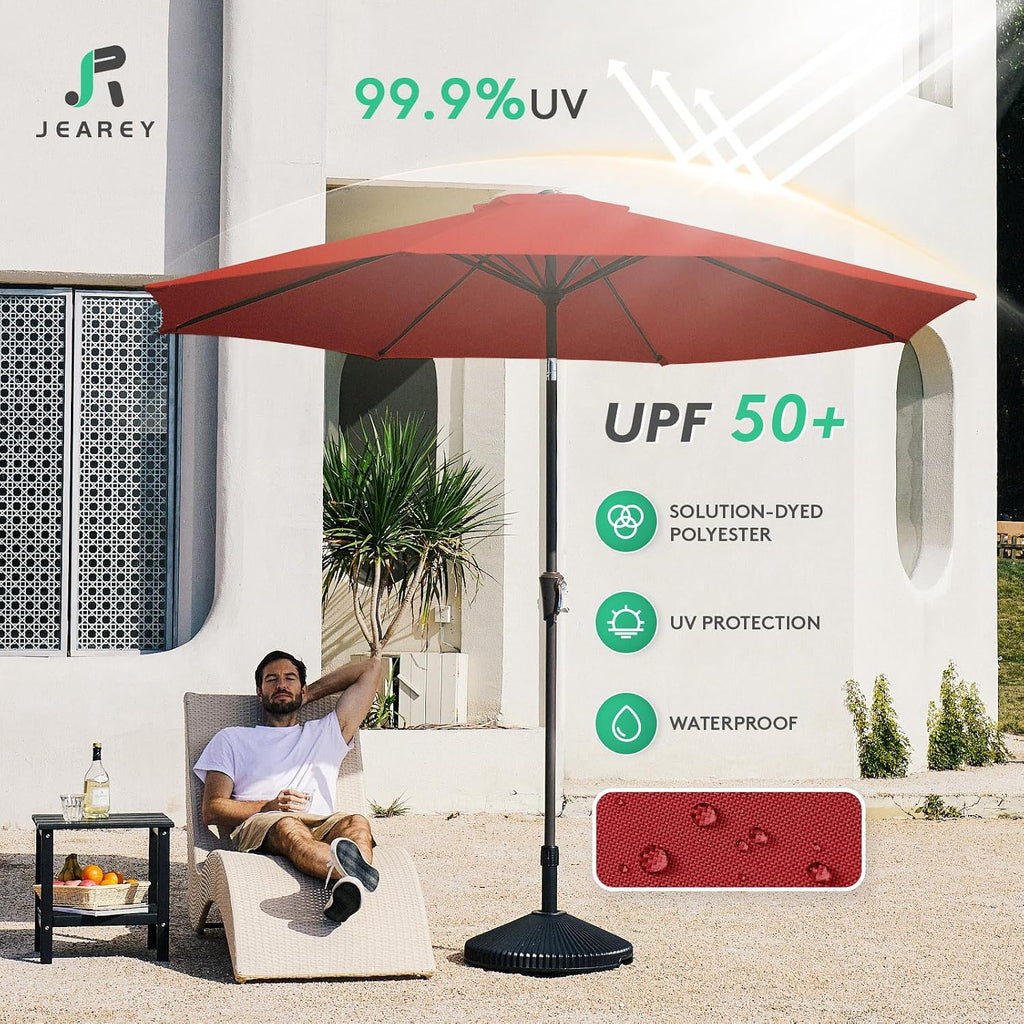 JEAREY 10 ft Outdoor Patio Umbrella w/Tilt and Crank, Light Red
