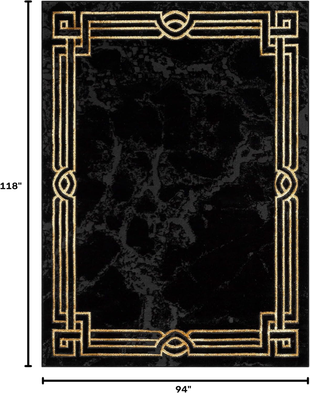 Well Woven Lezlee Abstract Modern 7'10" x 9'10" Area Rug Black Gold Marble Border - for Living Room, Dining Room, Bedroom