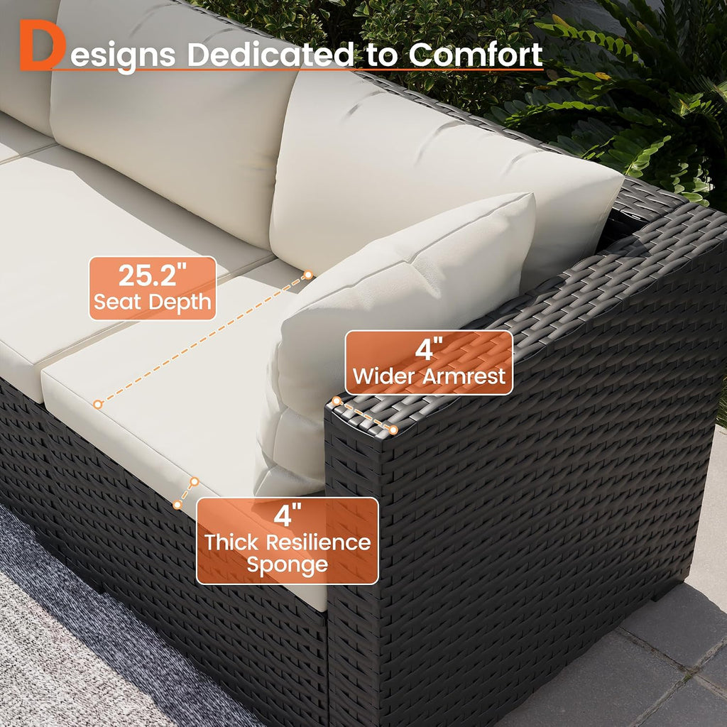 8 Piece Patio Furniture Set with 43" Fire Pit Table, White/Black