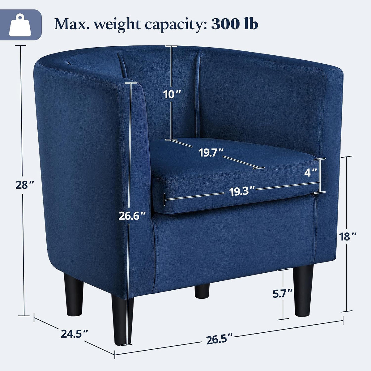 Yaheetech Barrel Accent Chair, Upholstered Modern Armchair, Blue