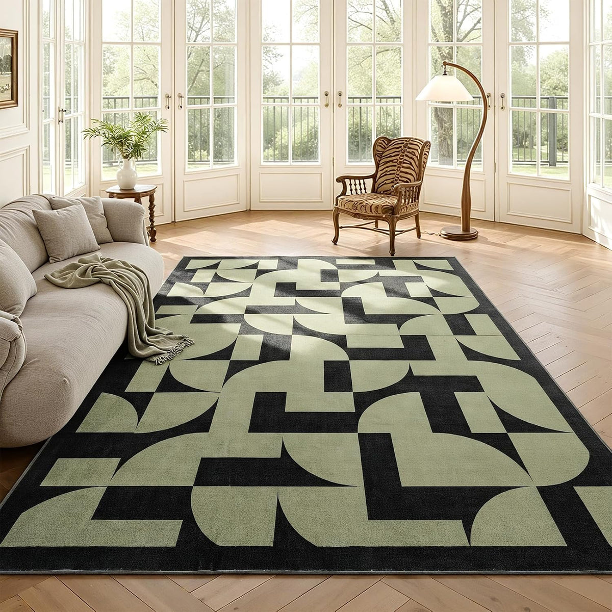 ThreadGlobe Abstract 8x10 Area Rugs Geometric for Living Room, Dark Green