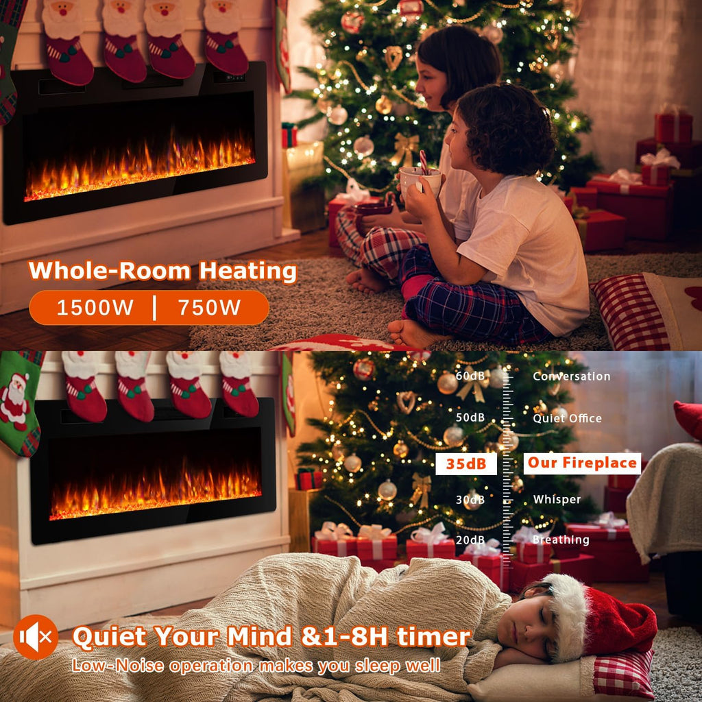 Vitesse 72 Inch Ultra Thin Electric Fireplace-Narrow Bezel Linear Fireplace Heater Recessed Wall Mounted, Remote and Screen Control, 8H Sleep Timer, Low Noise, 750/1500W for Living Room, Bedroom