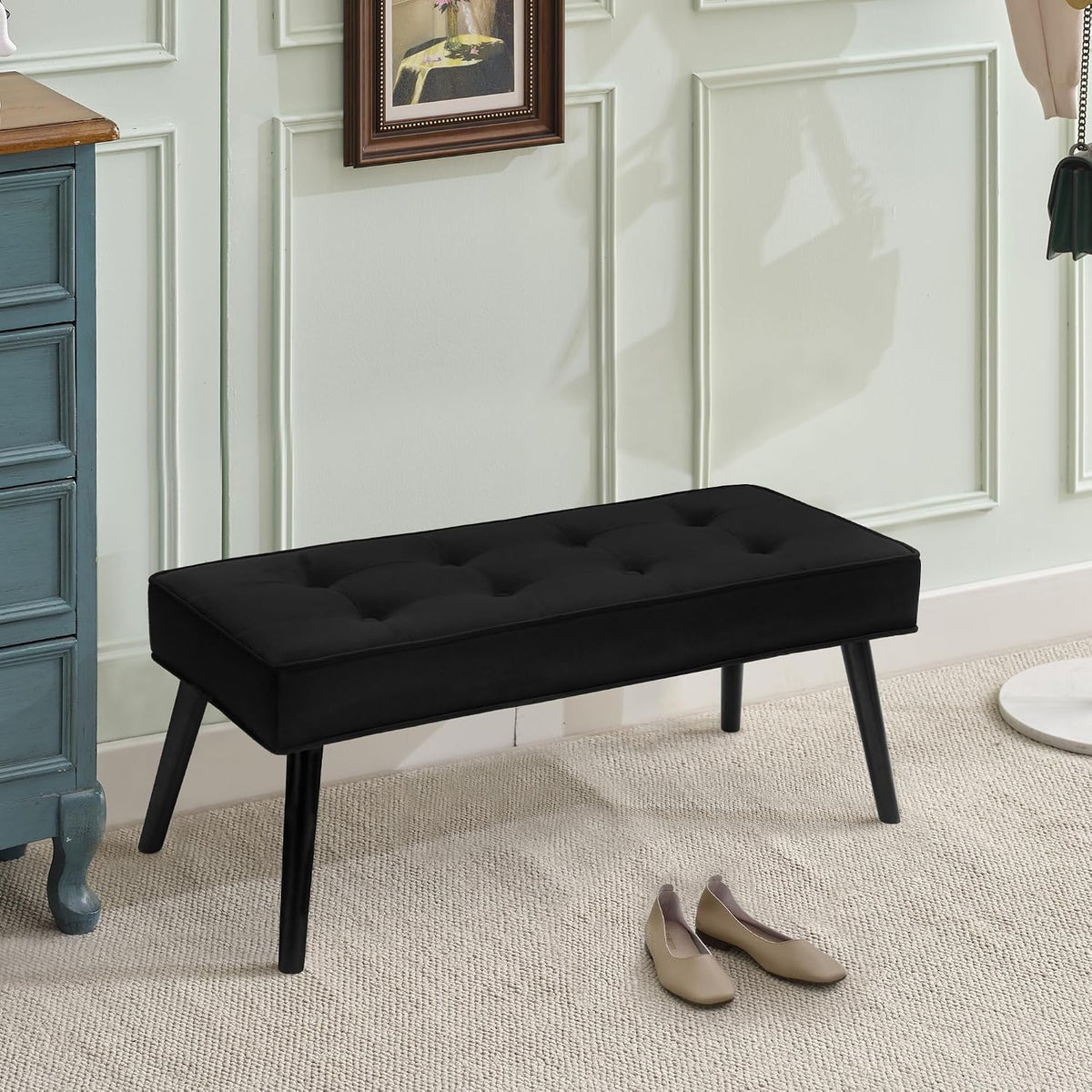 LOULENS Entryway Bench, 40" Modern Velvet End of Bed Bench, Black