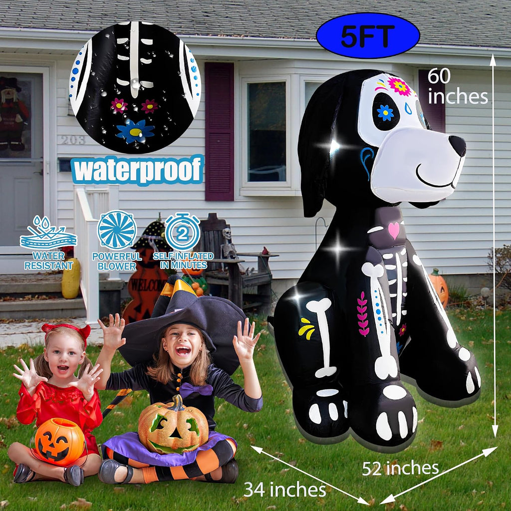 5FT Halloween Inflatables Skeleton Dog Yard Decor