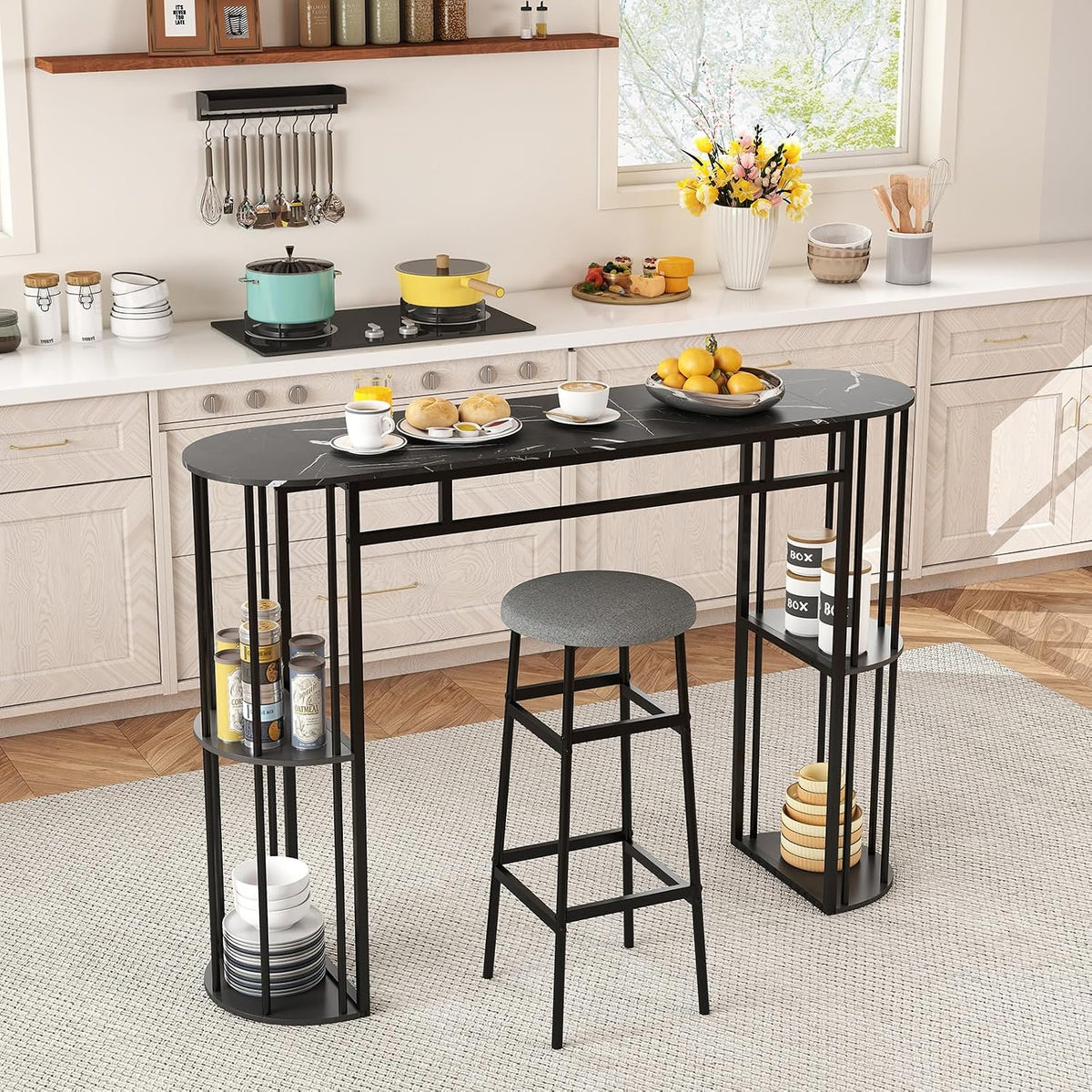 COSTWAY Bar Table, 60-Inch Long Pub Rectangular High Top Pub Table