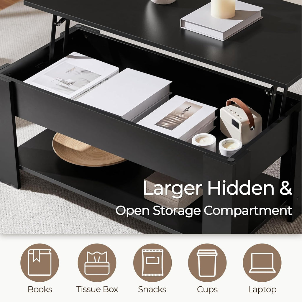 Yaheetech Black Lift Top Coffee Table with Storage for Living Room, 38.6"