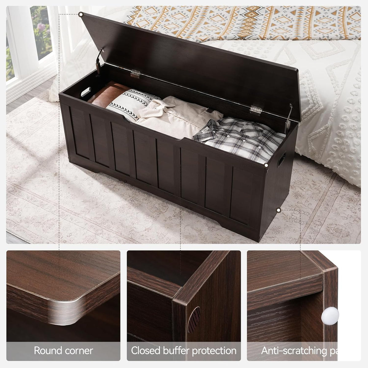 VANKILEY 47.2" Storage Chest Extra Large,Wooden Storage Trunk(Espresso)